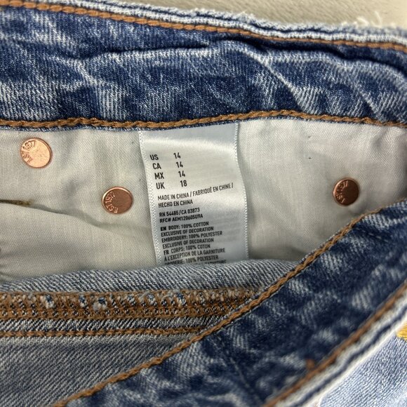 American Eagle Outfitters Denim Skirt Women 14 Distressed Embroidered Flowers - Picture 10 of 11